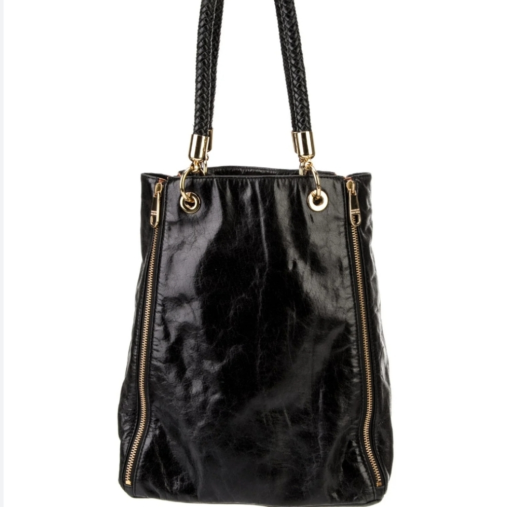 Badgley‎ Mischka Black Leather Expandable Shoulder Tote Bag